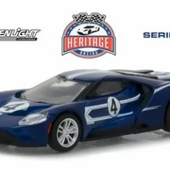 2017 Ford GT, Blue With White - Greenlight 13220C/48 - 1/64 Scale Diecast Model Toy Car