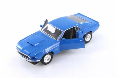 1969 Ford Mustang Boss 429 Hardtop, Blue - Welly 24067/4D - 1/24 Scale Diecast Model Toy Car