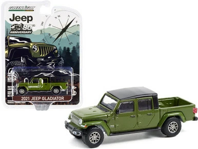 2021 Jeep Gladiator Pickup Truck, Green - Greenlight 28080F/48 - 1/64 Scale Diecast Model Toy Car