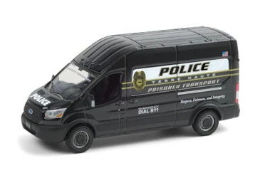 ModelToyCars Terre Haute, Indiana Police Prisoner Transport 2020 Ford Transit LWB High Roof, Black - Greenlight 30212/48 - 1/64 Scale Diecast Model Toy Car