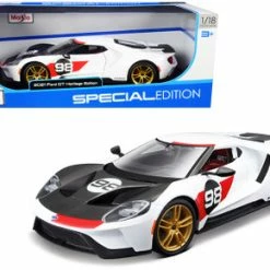 2021 Ford GT #98 Heritage Edition, White - Maisto 31390HE - 1/18 Scale Diecast Model Toy Car