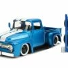 Jada Toys 1956 Ford F-100 Pickup, Blue And White - Jada 54027/W24 - 1/24 Scale Diecast Model Toy Car