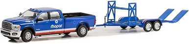 2020 Dodge Ram 2500 Laramie W/Car Trailer, Blue - Greenlight 32250D - 1/64 Scale Diecast Car