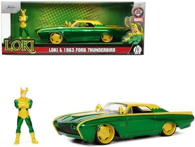 1963 Ford Thunderbird W/ Loki Figure, Marvel Cars - Jada Toys 33357 - 1/24 Scale Diecast Car