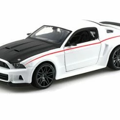2014 Ford Mustang Street Racer Hard Top, White With Red Stripe - Showcasts 34506 - 1/24 Diecast Car