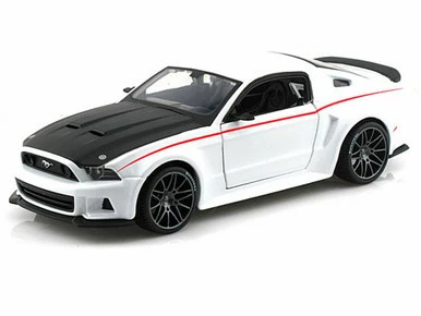 2014 Ford Mustang Street Racer Hard Top, White With Red Stripe - Showcasts 34506 - 1/24 Diecast Car
