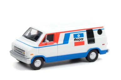MOPAR 1976 Dodge B-100, Red With White And Blue - Greenlight 35200C/48 - 1/64 Scale Diecast Car