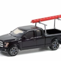 2017 Ford F-150 With Ladder Rack, Black - Greenlight 35200F/48 - 1/64 Scale Diecast Model Toy Car