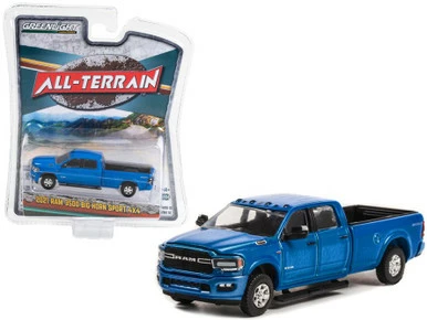 2021 Dodge Ram 3500 Big Horn Sport 4x4, Blue - Greenlight 35230F/48 - 1/64 Scale Diecast Car