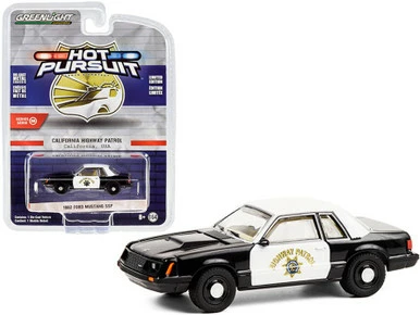 ModelToyCars California Highway Patrol 1982 Ford Mustang SSP, Black & White - Greenlight 42930, 1/64 Diecast Car