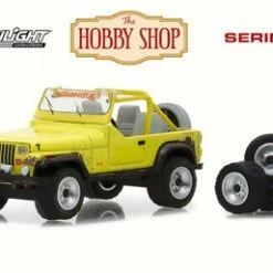 1991 Jeep Wrangler YJ W/ Wheel And Tire Set, Yellow - Greenlight 97030D/48 - 1/64 Scale Diecast Car