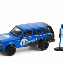 2001 Jeep Cherokee Sport & Race Car Driver Figurine, Greenlight 97120E/48 - 1/64 Scale Diecast Car