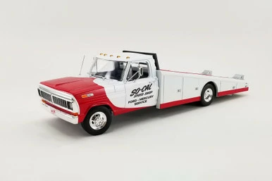 1970 Ford F-350 Ramp Truck, Red And White - Acme A1801410 - 1/18 Scale Diecast Model Toy Car