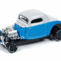 Johnny Lightning 1934 Ford Coupe, Metallic Blue And Pearl White - Round 2 JLCG018/48B - 1/64 Scale Diecast Car
