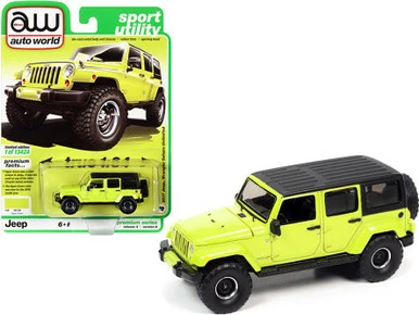 2017 Jeep Wrangler Sahara Unlimited With Off-Road Wheels, Hyper Green - Auto World AWSP077/24A - 1/64 Scale Diecast Model Toy Car