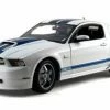 Shelby Collectibles 2011 Ford Shelby GT350, White W/ Blue Stripes - Shelby SC351 - 1/18 Scale Diecast Model Toy Car